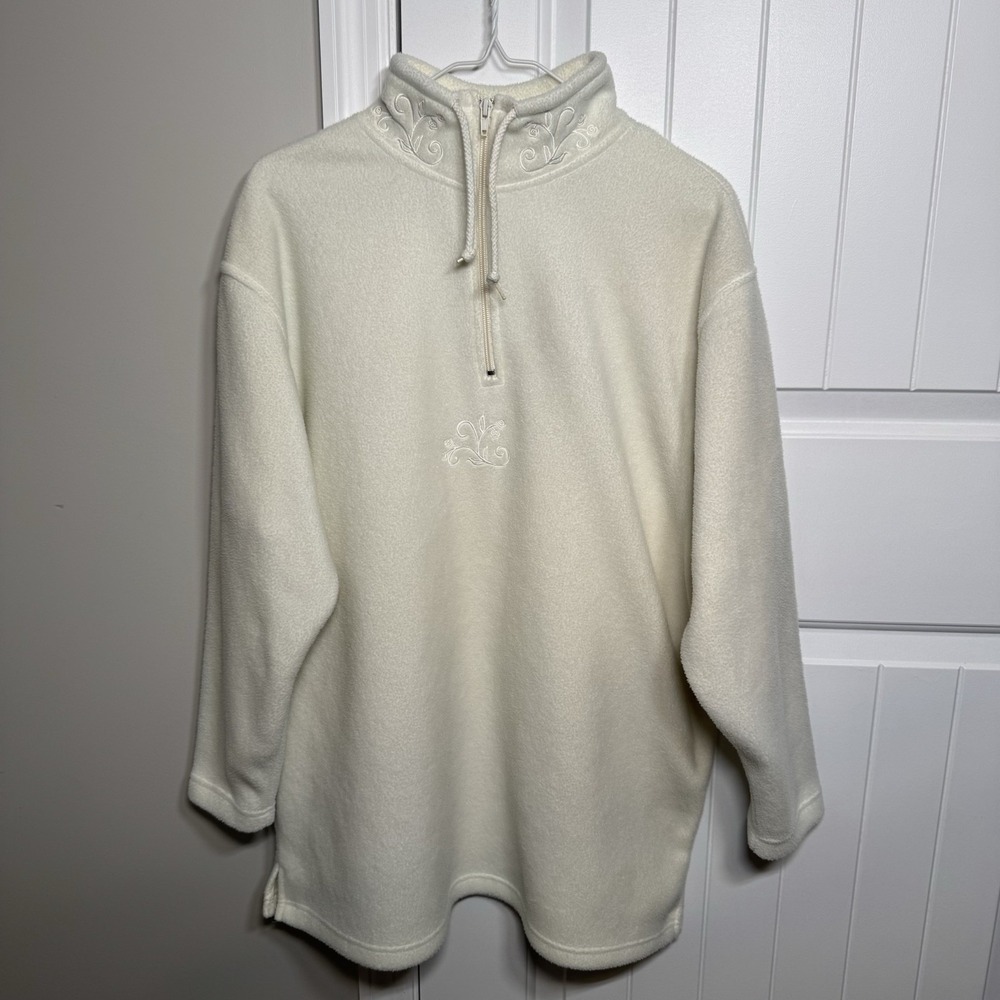 Vtg Signature Expressions Cream Fleece 1/4 Zip Pullover Sweater Womens M